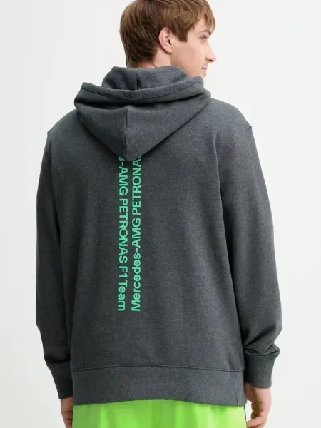 Bombažen pulover adidas x Mercedes s kapuco siva