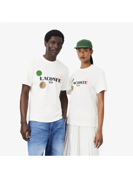 Lacoste Koszulka Z Bawełnianego Jerseyu Z Nadrukiem Graficznym biała