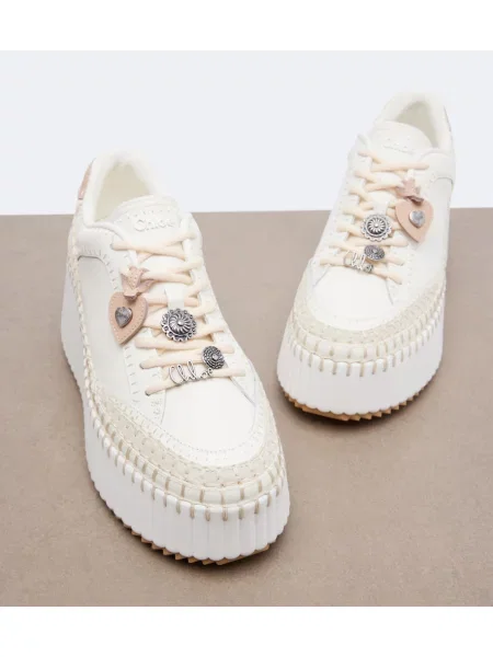Sneakerși Chloé Nama din piele cu platformă alb