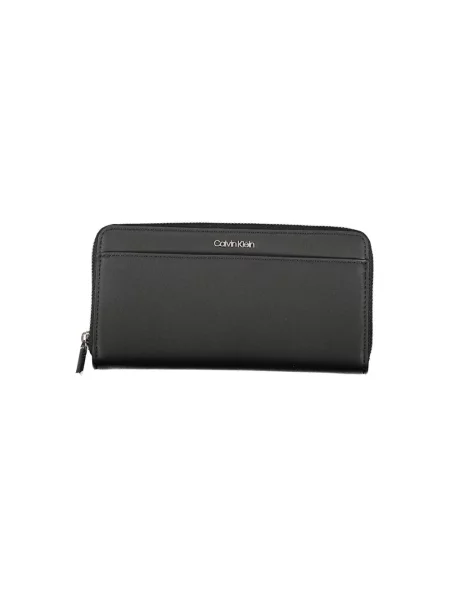 Duży lniany portfel Calvin Klein elegancki czarny