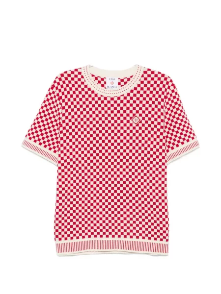 Tricou Casablanca în carouri tricotate roșu