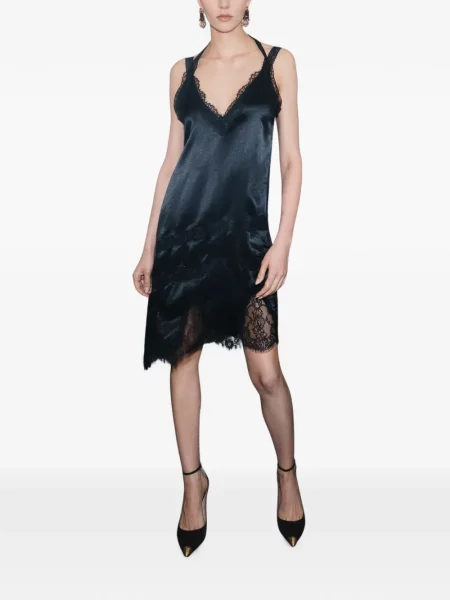 Rochie midi Marella asimetrică din dantelă negru