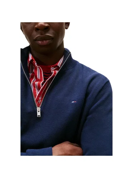 Tommy Jeans sweter lekki z półgolfem granatowy