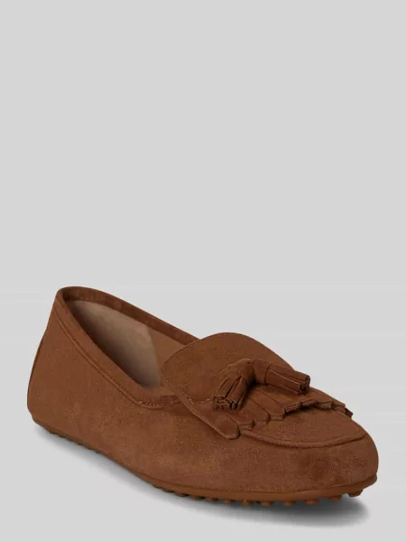 Loafersy z naturalnej skóry welurowej model TAYTE' Lauren Ralph Lauren brązowe