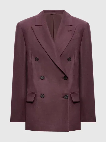 Двобортний жакет льону Brunello Cucinelli бордовий
