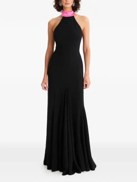 Rochie maxi Moos Studio plisată cu gât halter de costum negru