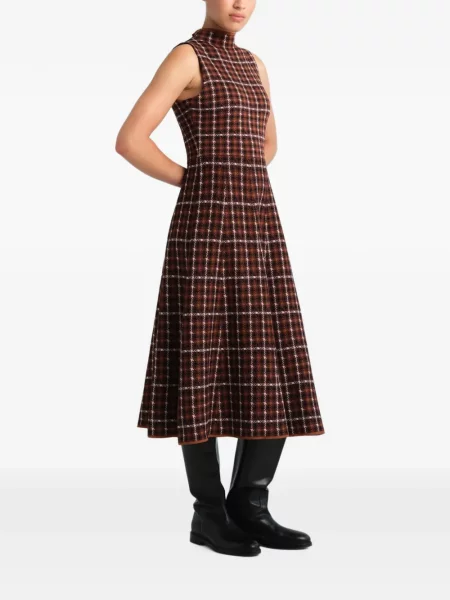 Rochie midi Cara Cara în carouri cu imagine maro