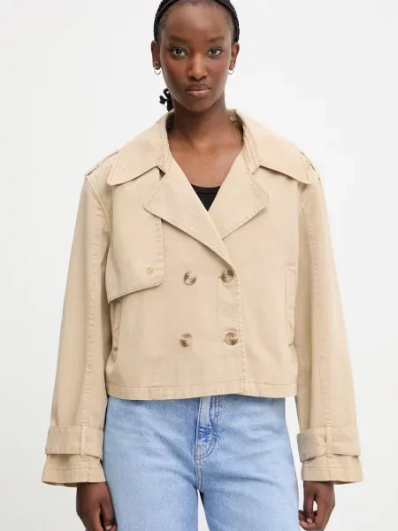 Guess Jeans trenci scurt pentru femei din bej