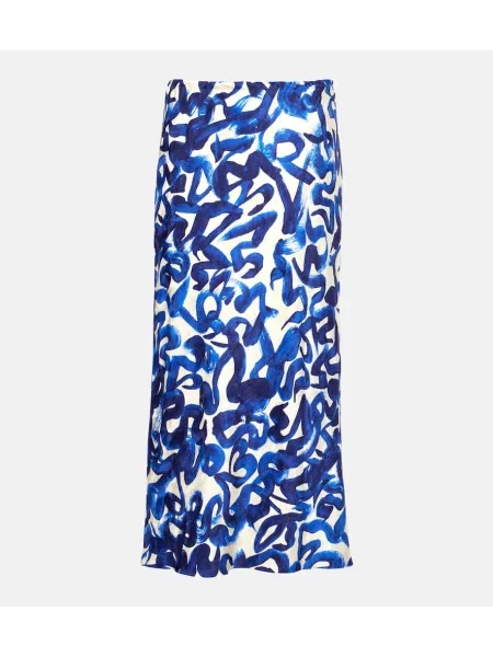 Spódnica midi Dries Van Noten z nadrukiem do kolan niebieska