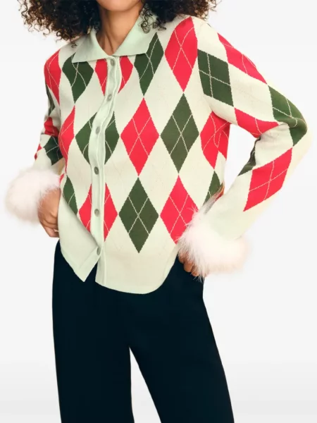 Cardigan Sleeper cu pene cu model argyle verde