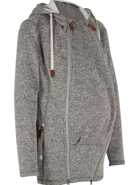 Rozpinana bluza ciążowa i do noszenia dziecka 2 w 1 z dzianinowego polaru szara