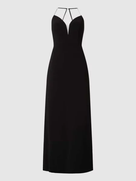 Sukienka wieczorowa z kamieniami stras Luxuar Fashion czarna