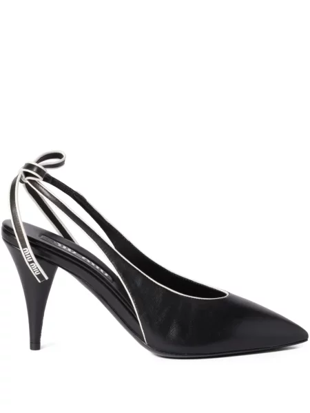 Pantofi cu toc Miu Miu cu funde slingback negru