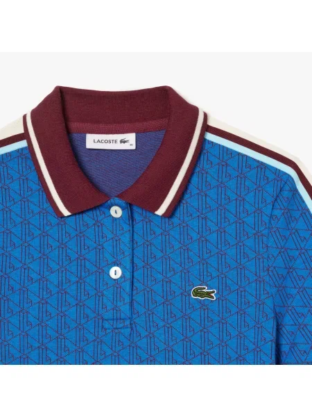 Lacoste Koszulka Polo Slim Fit Z Monogramem I Żakardem niebieska