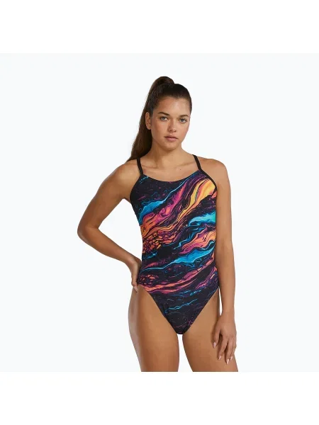 Дамски цял бански костюм Tyr Durafast Elite Magmata Cutoutfit gold/multi/rainbow златисто