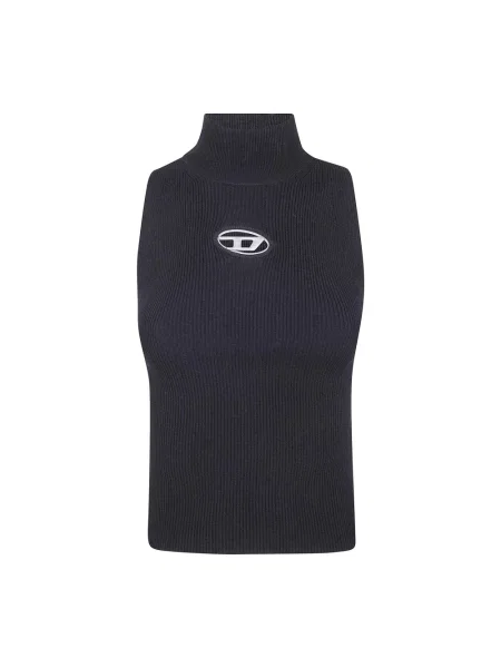 Golf top Diesel bez rękawów prążkowany czarny
