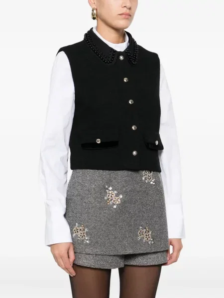 Top Maje cu mărgele negru