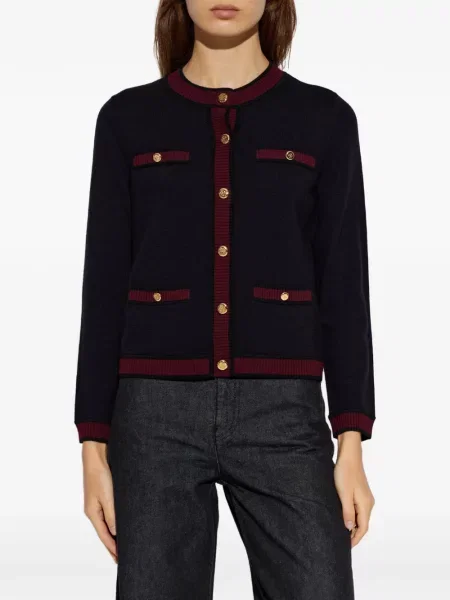 Вълнена жилетка Tory Burch синьо