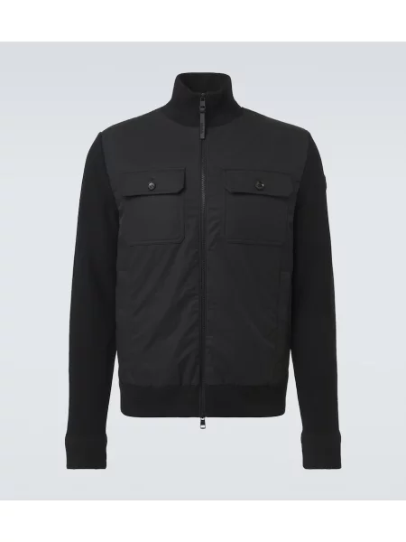 Cardigan Moncler din piele de căprioară negru