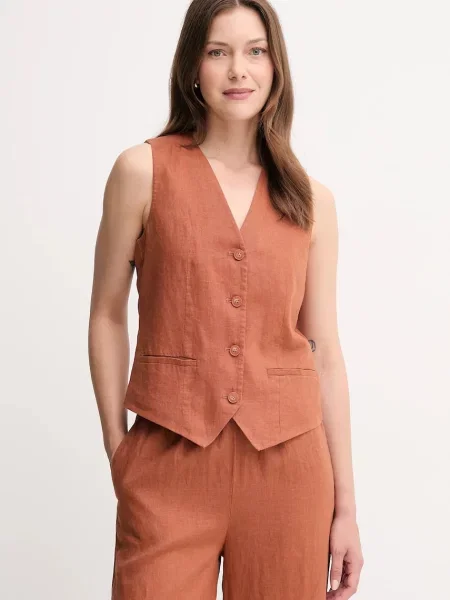 Лляний жилет United Colors of Benetton однобортний бежевий