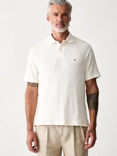 Tricou polo Tommy Hilfiger din lyocell bej