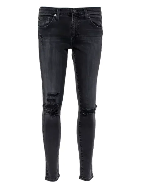 Blugi skinny Ag Jeans zdrențuiți skinny fit negru