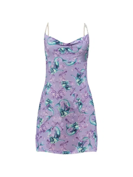 Sukienka jeansowa Versace Jeans Couture z koralikami na ramiączkach fioletowa