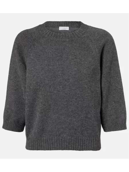 Pulover Brunello Cucinelli din cașmir gri