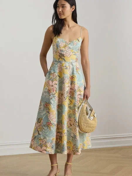 Lauren Ralph Lauren sukienka empire lniana żółta