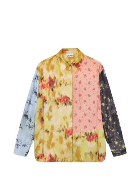 Cămașă Ganni cu model floral cu imagine galben