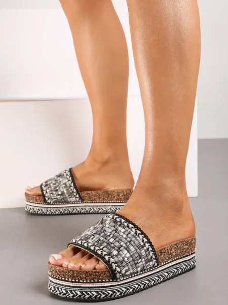 Papuci de casă cu Talpă Groasă Decorați cu Ață Metalică Valentinas negri