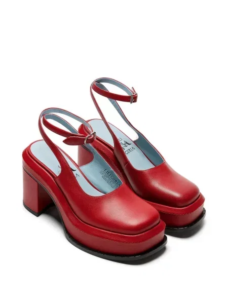 Papuci tip mules Lili Curia cu platformă roșu