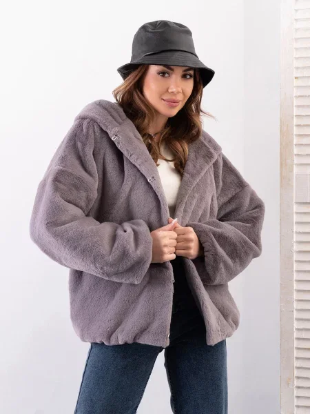 Шуба ISSA Plus штучне хутро сірий