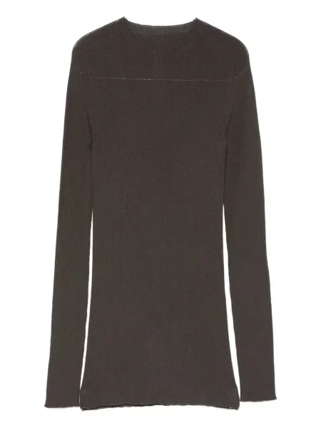 Vlněné žebrované tričko Rick Owens hnědé