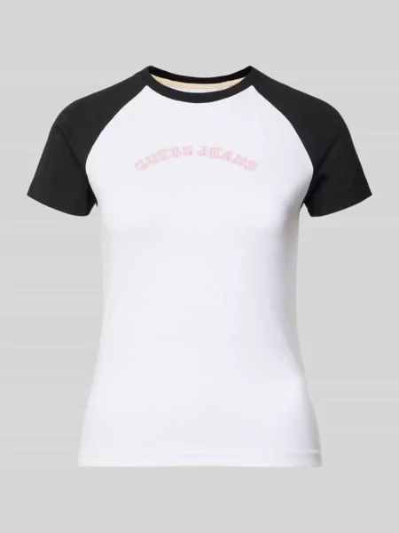 T-shirt o kroju slim fit z okrągłym dekoltem i logo Guess Jeans biała