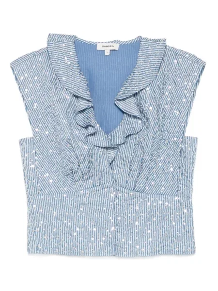 Top Sandro cu dungi cu volane albastru