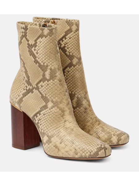 Cizme scurte Chloé din piele cu model piele de șarpe bej