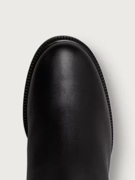 Tommy Hilfiger ботуши под коляното с дебел дамски от кожа TH STUD HEEL RIDING KNEE BOOT черно