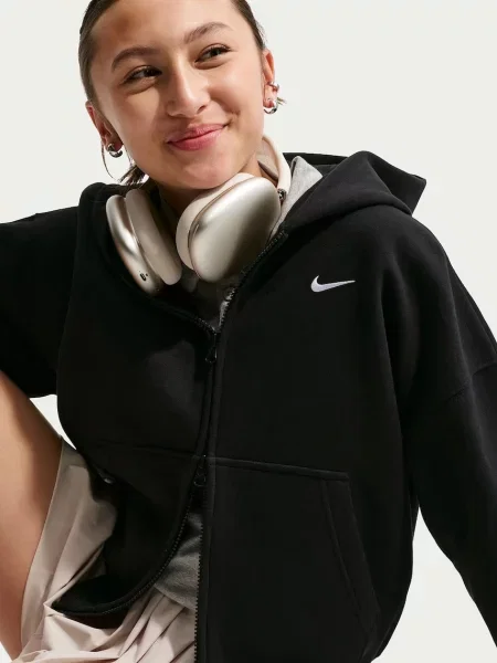 Nike кофта на застібці з капюшоном дитяча з бавовною Sportswear Studio Fleece