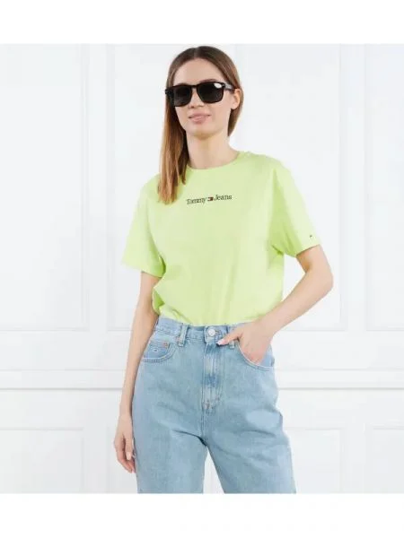 Tommy Jeans Tricou SERIF LINEAR verde