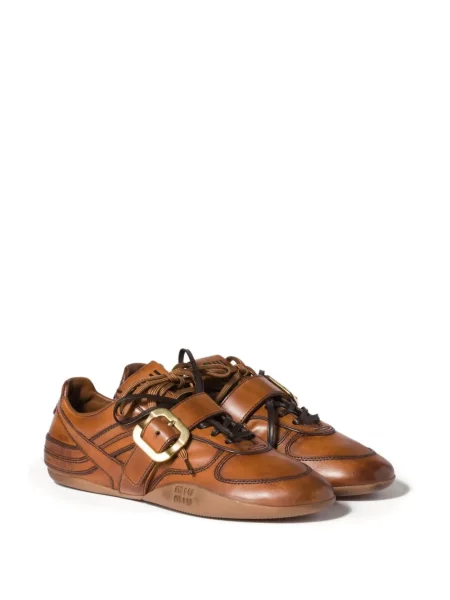 Bőr csatos pántos sneaker Miu Miu barna