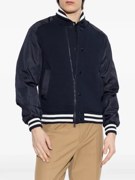 Geacă bomber Moncler cu dungi tricotate albastru