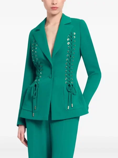 Sacou Elie Saab cu șireturi din dantelă verde