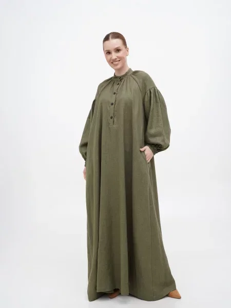 A LOT Сукня максі Льон/бавовна хакі