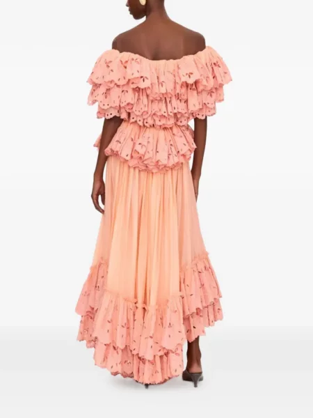 Rochie maxi Chloé cu volane roz