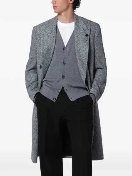Palton Lardini cu model herringbone cu două rânduri de nasturi gri