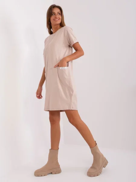 Rochie mini Rue Paris cu mâneci scurte bej