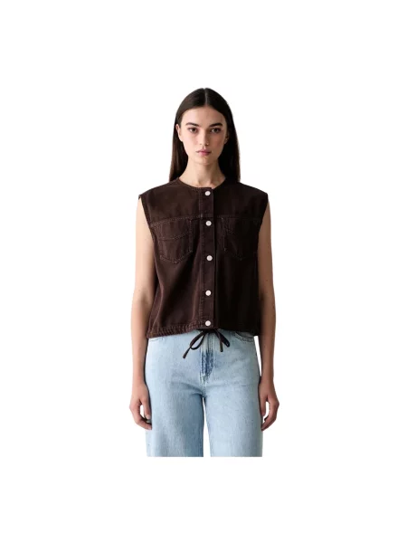 Kamizelka o kroju relaxed fit z mieszanki bawełny i lyocellu Marc O'polo Denim brązowa