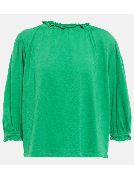 Top Velvet de catifea cu volane verde