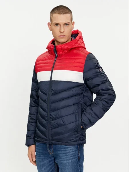 JACK & JONES Demisezoninė striukė Hero tamsiai mėlyna jūros / šviesiai raudona balta
